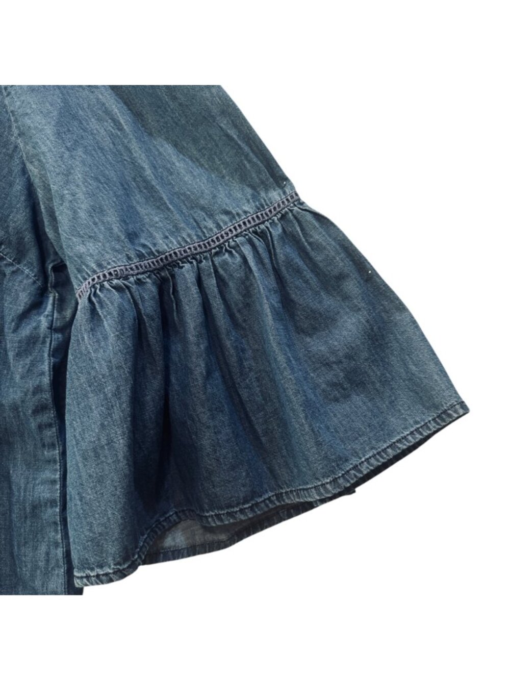 Denim Peasant Blouse Women's 22/24 Button Front Flared Bell Sleeves Pleated Poet - Picture 8 of 11